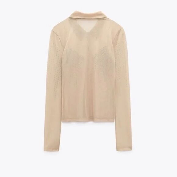ZARA RHINESTONE TULLE SHIRT - Picture 9 of 9